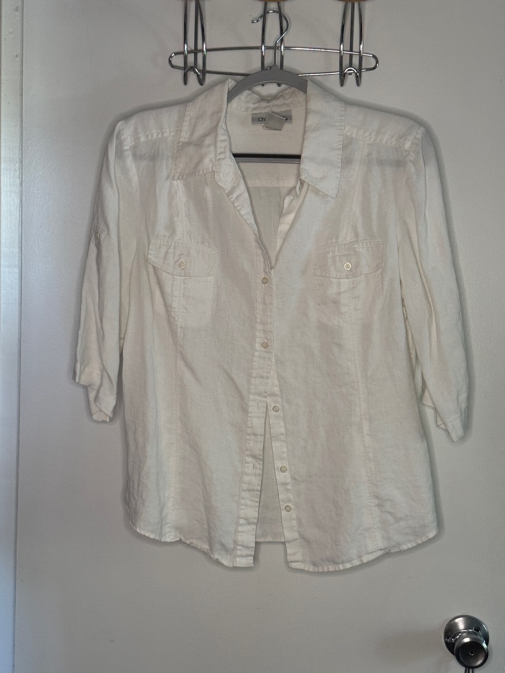 Chadwicks White Linen Button Front Shirt